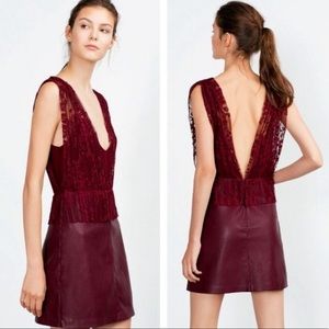 Zara Burgundy Lace Faux Leather Minidress